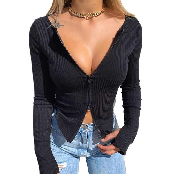 женщины front double zipper ребристые топ с длинным рукавом плотный трикотаж рубашки топы sexy ladies slim fit solid cotton shirt, White
женщины front double zipper ребристые топ с длинным рукавом плотный трикотаж рубашки топы sexy ladies slim fit solid cotton shirt, White