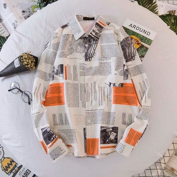 shkhs spring and autumn ins printed newspaper shirt shirtand fashion long sleeve newspaper men's chic loose shirt cardigan lovership ho, Blue
shkhs spring and autumn ins printed newspaper shirt shirtand fashion long sleeve newspaper men's chic loose shirt cardigan lovership ho, Blue