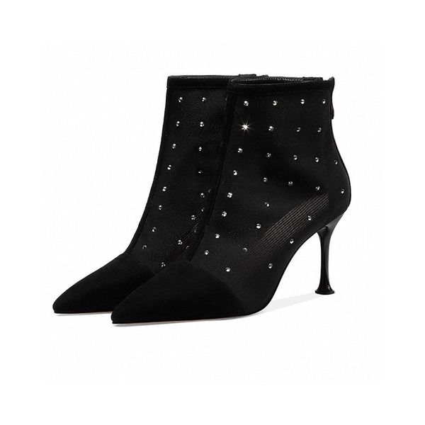 2020 kid suede mesh sandle boots high thin heels pointed toe women shoes diamonds shining crystal, Black
2020 kid suede mesh sandle boots high thin heels pointed toe women shoes diamonds shining crystal, Black
