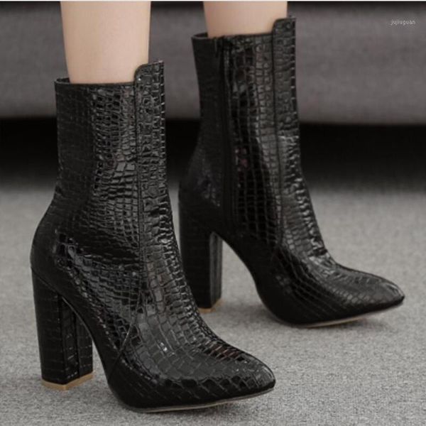 women's shoes high heels pu slip on square heel 11cm pointed toe black fish pattern chunky heel women short boots1
women's shoes high heels pu slip on square heel 11cm pointed toe black fish pattern chunky heel women short boots1