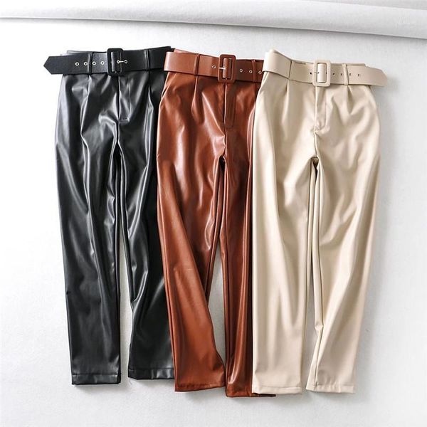 autumn women faux leather pants for women high waist belts pockets pu leather slim trousers coffee beige black1, Black;white
autumn women faux leather pants for women high waist belts pockets pu leather slim trousers coffee beige black1, Black;white