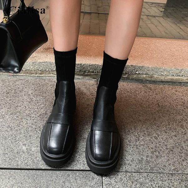 boots cialisa thick women shoes platform round toe lace up fashion genuine leather patchwork high heel casual ankle, Black
boots cialisa thick women shoes platform round toe lace up fashion genuine leather patchwork high heel casual ankle, Black