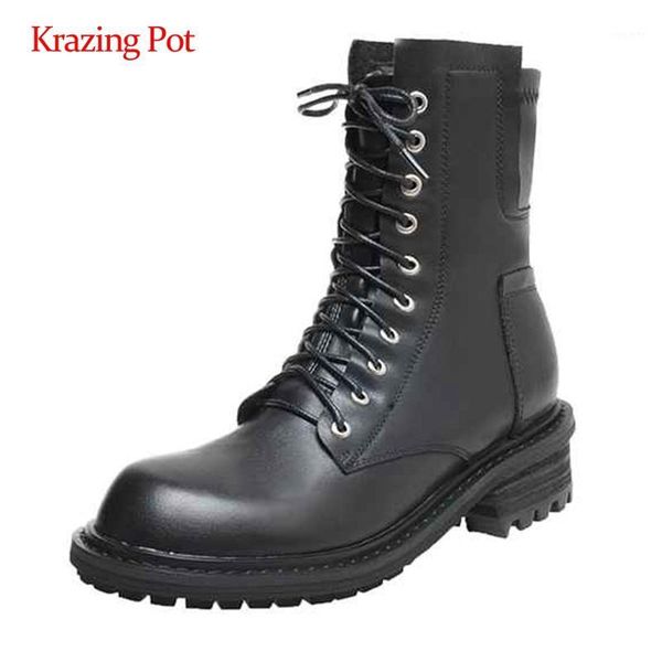 krazing pot 2020 motorcycle boots real leather stretch platform round toe thick med heel lace up coolest popular ankle boots l511, Black
krazing pot 2020 motorcycle boots real leather stretch platform round toe thick med heel lace up coolest popular ankle boots l511, Black