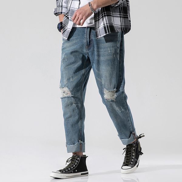 2019 no stretch slim loose cropped jeans men's, Blue
2019 no stretch slim loose cropped jeans men's, Blue