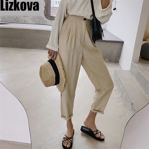 lizkova ankle length trousers women high waist white herem pants loose cotton casual trousers 201106, Black;white
lizkova ankle length trousers women high waist white herem pants loose cotton casual trousers 201106, Black;white