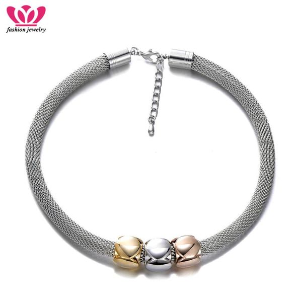 chains fashion multicolor necklace for women simple big hole beads steel mesh punk style jewelry drop, Silver
chains fashion multicolor necklace for women simple big hole beads steel mesh punk style jewelry drop, Silver