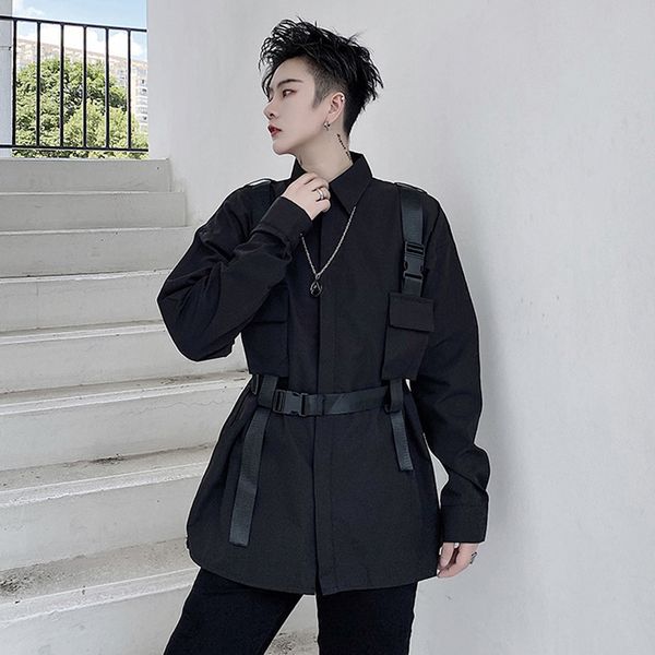 2021 men black autumn white shoulder strap long sleeve shirt vintage man pocket tape waist load shirts ao1s, White;black
2021 men black autumn white shoulder strap long sleeve shirt vintage man pocket tape waist load shirts ao1s, White;black
