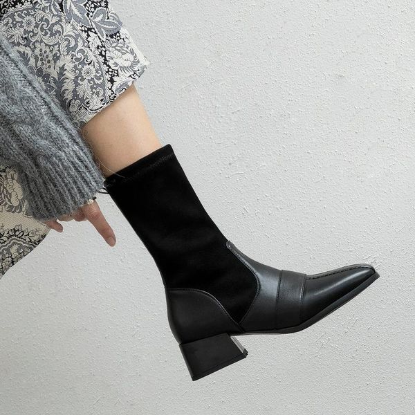 boots 2021 autumn winter ankle women pu leather square toe stretch fashion slip on low heel woman big size 33-45, Black
boots 2021 autumn winter ankle women pu leather square toe stretch fashion slip on low heel woman big size 33-45, Black
