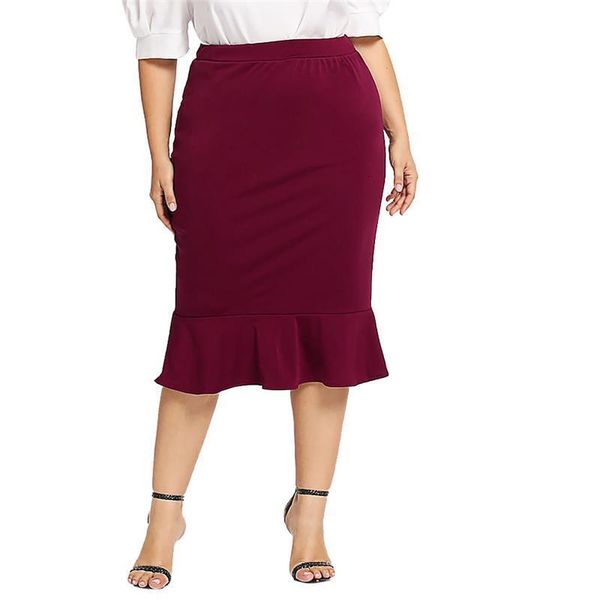 skirts womens plus size skirts fashion casual elastic waist solid mermaid hem ruffles skirt for ladies dropship may17, Black