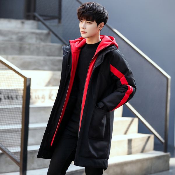 large warm hooded winter korean fashion medium length men's down cotton padded jacket, Black
large warm hooded winter korean fashion medium length men's down cotton padded jacket, Black