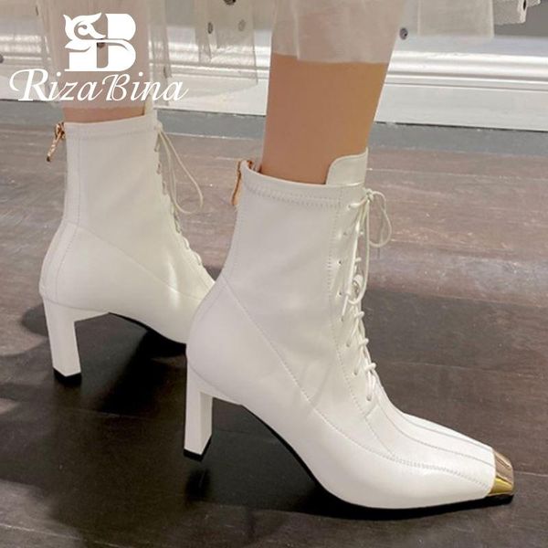 rizabina real leather women ankle boots thick high heel metal decoration zipper shoes warm boots fashion footwear size 34-39, Black
rizabina real leather women ankle boots thick high heel metal decoration zipper shoes warm boots fashion footwear size 34-39, Black