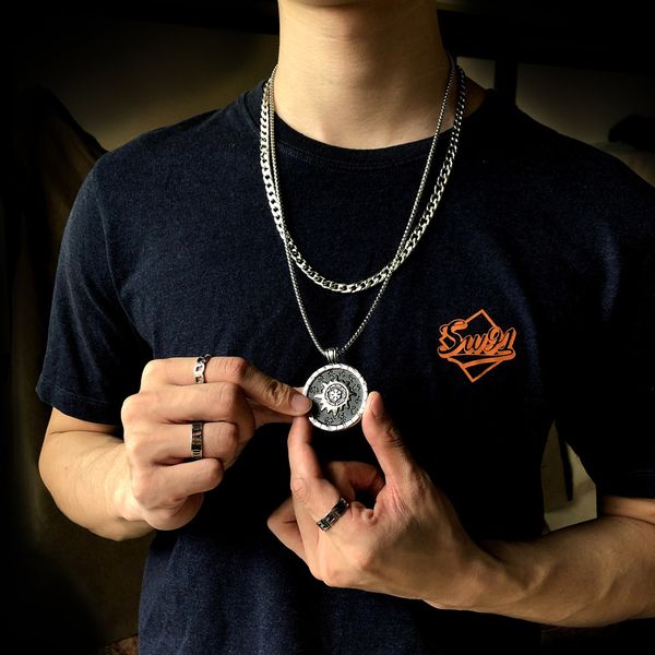 double layer stainless thick necklaces, stacked with punk heavy metal men's titanium steel sweater chain, zodiac pendant, Silver
double layer stainless thick necklaces, stacked with punk heavy metal men's titanium steel sweater chain, zodiac pendant, Silver