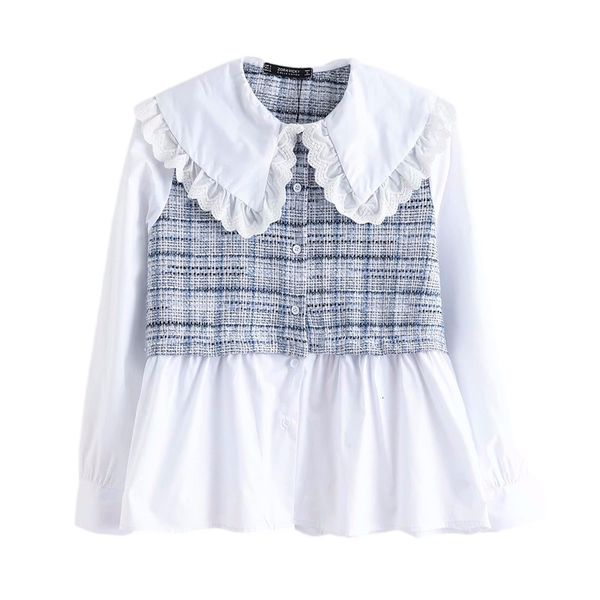 2021 new elegant women blue plaid woolen patchwork shirts fashion ladies loose lace sweet female chic peter pan collar blouse v6vp, White
2021 new elegant women blue plaid woolen patchwork shirts fashion ladies loose lace sweet female chic peter pan collar blouse v6vp, White