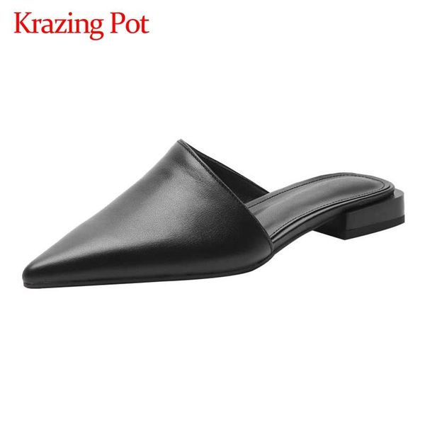 slippers krazing pot concise style genuine leather european design pointed toe slip on slipper convenient handmade dating shoes women l36, Black
slippers krazing pot concise style genuine leather european design pointed toe slip on slipper convenient handmade dating shoes women l36, Black