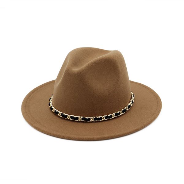 wide brim hats simple church derby flat hat golden chains solid color felt fedoras hat for men women artificial wool blend jazz caps, Blue;gray
wide brim hats simple church derby flat hat golden chains solid color felt fedoras hat for men women artificial wool blend jazz caps, Blue;gray