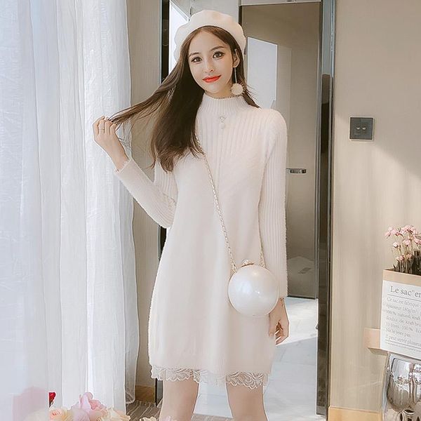 casual dresses spring and winter sweater dress thick knitted female lace patchwork knitwear, Black;gray
casual dresses spring and winter sweater dress thick knitted female lace patchwork knitwear, Black;gray