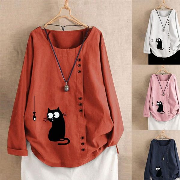 plus size autumn fashion linen cat printed blouse casual buttons loose o neck female women long sleeve shirt blusa pullover, White
plus size autumn fashion linen cat printed blouse casual buttons loose o neck female women long sleeve shirt blusa pullover, White