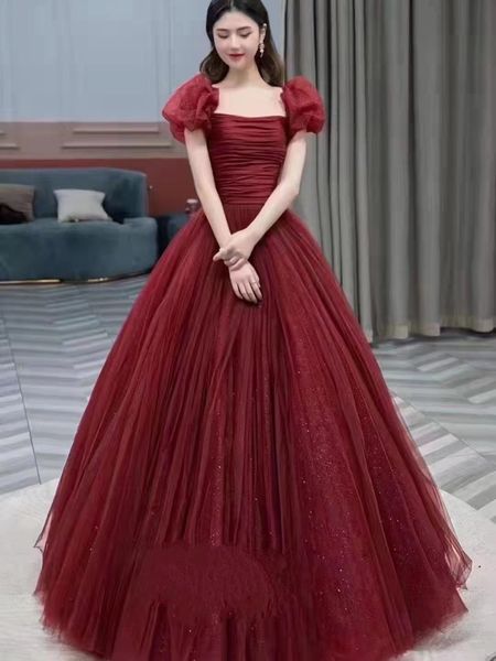 fancy burgundy evening dress short cap sleeves ball gown prom gowns shining sequins, Black;red
fancy burgundy evening dress short cap sleeves ball gown prom gowns shining sequins, Black;red