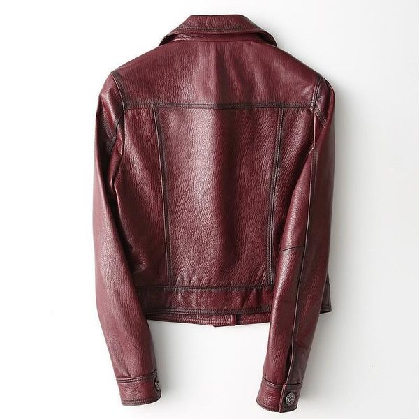 women sheepskin genuine leather jacket single breasted short coat punk leather jackets wine red slim fit outerwear1, Black
women sheepskin genuine leather jacket single breasted short coat punk leather jackets wine red slim fit outerwear1, Black