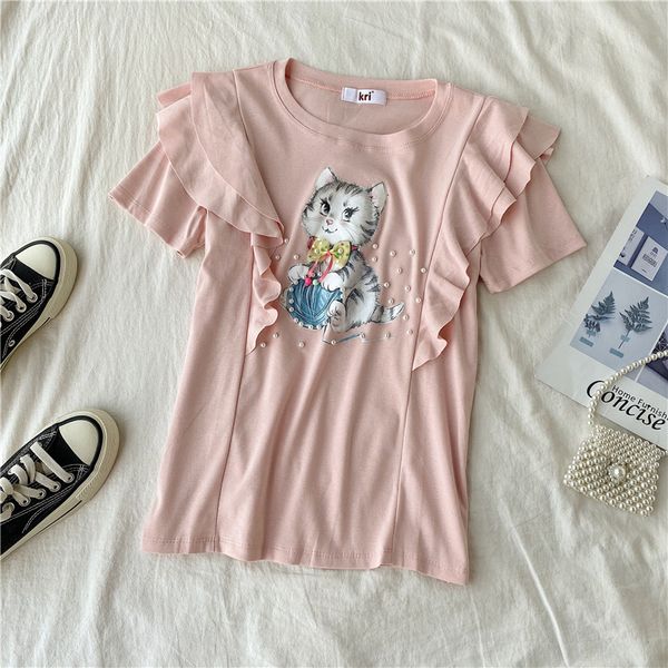 lovely female t-shirt cat print simple sleeve short round collar lotus leaf bymx, White
lovely female t-shirt cat print simple sleeve short round collar lotus leaf bymx, White