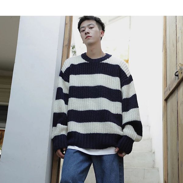 korean men striped wool sweater pullover 2021 autumn mens streetwear hip hop knitted sweaters couple harajuku sweaters, White;black
korean men striped wool sweater pullover 2021 autumn mens streetwear hip hop knitted sweaters couple harajuku sweaters, White;black