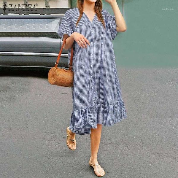 stylish ruffle shirt dress women's check sundress zanzea 2020 casual short sleeve midi vestidos female v neck robe plus size 5xl1, Black;gray
stylish ruffle shirt dress women's check sundress zanzea 2020 casual short sleeve midi vestidos female v neck robe plus size 5xl1, Black;gray