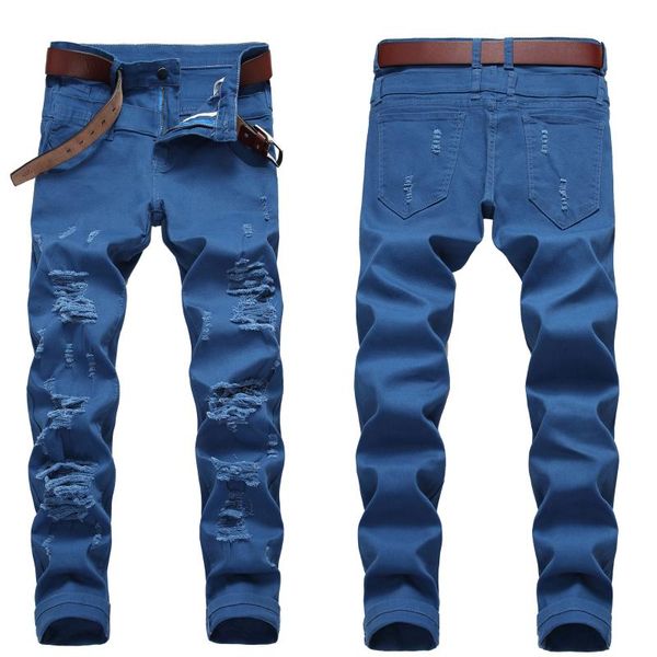 punk stretch bike jeans fashion ripped straight denim men's ripped print street hip, Blue
punk stretch bike jeans fashion ripped straight denim men's ripped print street hip, Blue