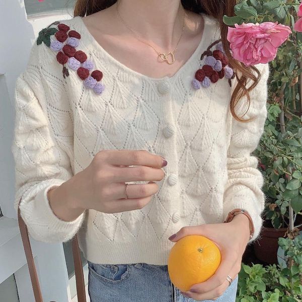 women's knits & tees fashion style embroidered embroidery knit loose wild v-neck single-breasted cardigan sweater, White
women's knits & tees fashion style embroidered embroidery knit loose wild v-neck single-breasted cardigan sweater, White