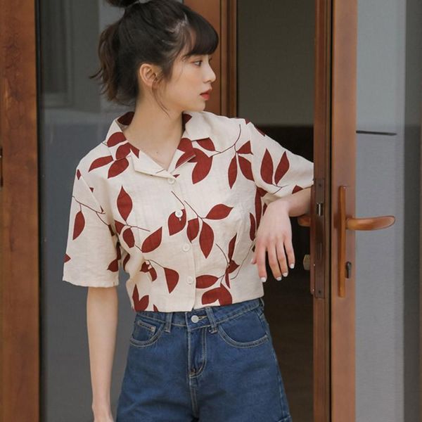 women's blouses & shirts 2021 women blouse summer japan style fashion sweet girl leaves print casual short sleeve lapel crop, White
women's blouses & shirts 2021 women blouse summer japan style fashion sweet girl leaves print casual short sleeve lapel crop, White