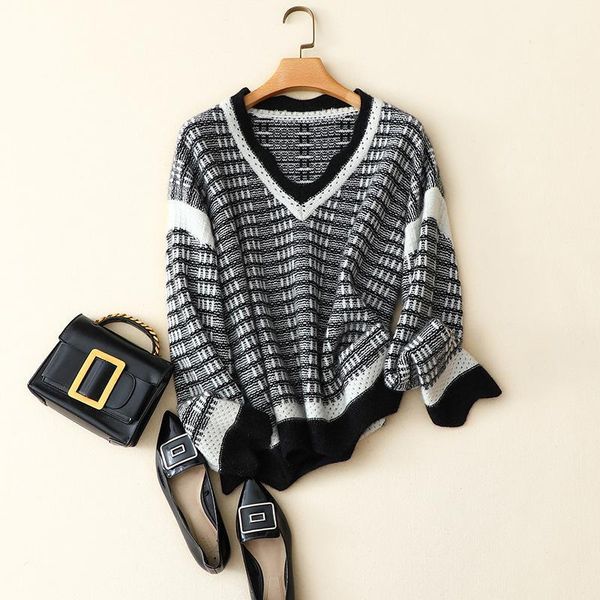 women's sweaters 2021 styles 100% pure cashmere winter women v neck striped knitwear fashion knit cosy loose pullovers1, White;black
women's sweaters 2021 styles 100% pure cashmere winter women v neck striped knitwear fashion knit cosy loose pullovers1, White;black