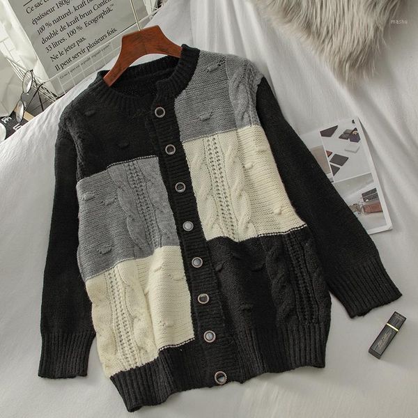 women's korean-style niche design color-block crew neck cardigan sweater idle style loose single-breasted knitted, White
women's korean-style niche design color-block crew neck cardigan sweater idle style loose single-breasted knitted, White