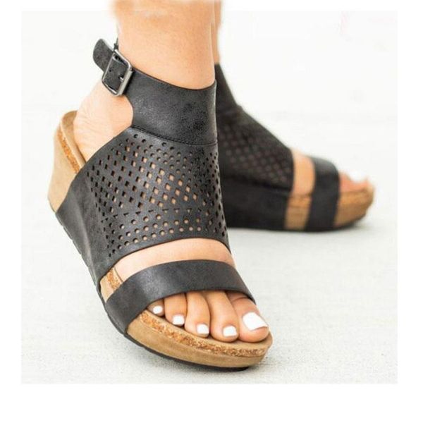 women mid heel wedge sandals lady platform hollow out peep toe buckles sandals 2020 summer female leisure shoes plus size 43, Black
women mid heel wedge sandals lady platform hollow out peep toe buckles sandals 2020 summer female leisure shoes plus size 43, Black
