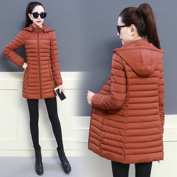 2020 women winter hooded warm coat slim plus size 5xl candy color cotton padded basic jacket female medium-long jaqueta feminina, Black;brown 
2020 women winter hooded warm coat slim plus size 5xl candy color cotton padded basic jacket female medium-long jaqueta feminina, Black;brown