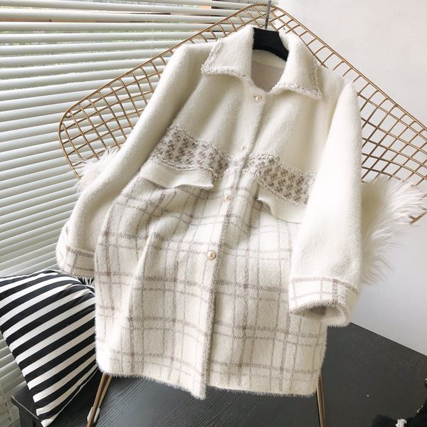 2021 Knitted New Fall Retro Lapel Mid-length Vison Cashmere Plaid Reuniting Soft Hot Women's Jacket KLT0, Black;brown
2021 Knitted New Fall Retro Lapel Mid-length Vison Cashmere Plaid Reuniting Soft Hot Women's Jacket KLT0, Black;brown