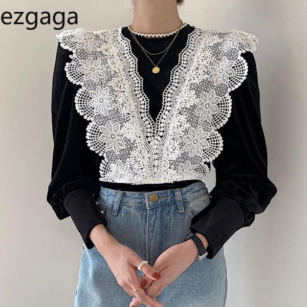 ezgaga lace patchwork shirts women autumn korean chic vintage loose all-match lantern sleeve female velvet elegant fashion, White
ezgaga lace patchwork shirts women autumn korean chic vintage loose all-match lantern sleeve female velvet elegant fashion, White