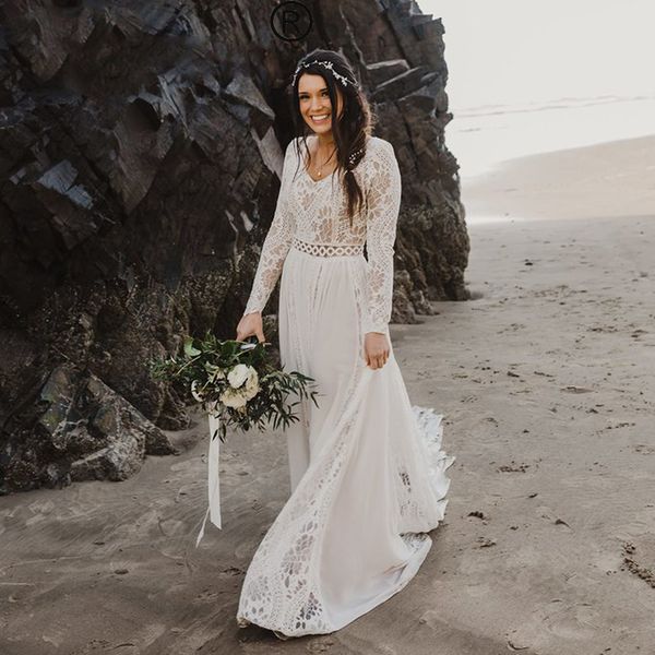 spring autumn long sleeves beach wedding dresses v neck a line lace chiffon bridal gowns train mariage country boho bohemian bride dress, White
spring autumn long sleeves beach wedding dresses v neck a line lace chiffon bridal gowns train mariage country boho bohemian bride dress, White