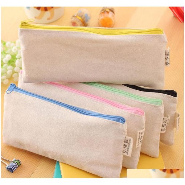 Blank Canvas Zipper Pencil Cases Pen Pouches Cotton Cosmetic Bags Makeup Bags Mobile Phone Clutch Bag Organizer 3umie