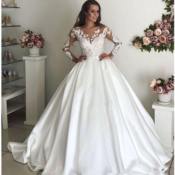 2021 new robe de mariee scoop sleeves court court-ordered rails lace gowns satin wedding gown of bride 38y7, White
2021 new robe de mariee scoop sleeves court court-ordered rails lace gowns satin wedding gown of bride 38y7, White