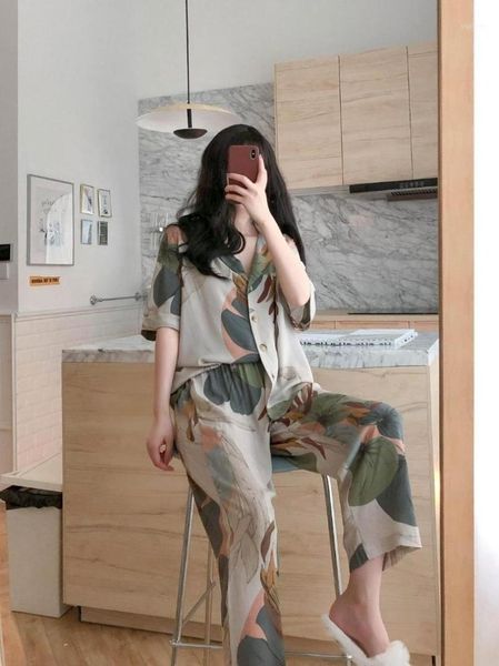 2019 autumn new women's pajamas palm short-sleeved pajamas home sleep suit1, Black;red
2019 autumn new women's pajamas palm short-sleeved pajamas home sleep suit1, Black;red
