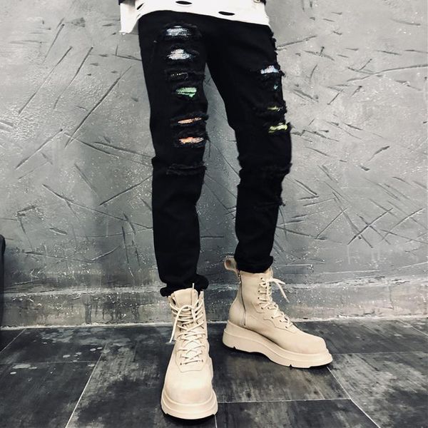 american streetwear fashion men jeans black elastic slim fit ripped denim pencil pants homme patchwork designer hip hop trousers, Blue
american streetwear fashion men jeans black elastic slim fit ripped denim pencil pants homme patchwork designer hip hop trousers, Blue