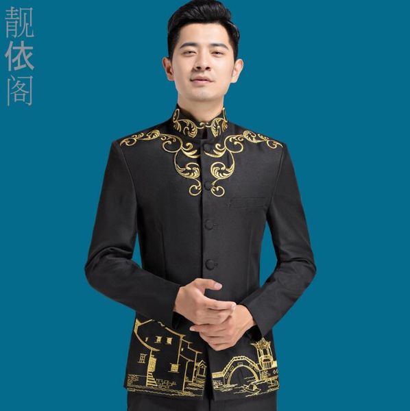 men's suits & blazers 2021 arrival embroidery chinese tunic suit slim men set with pants mens wedding groom formal dress stand collar, White;black
men's suits & blazers 2021 arrival embroidery chinese tunic suit slim men set with pants mens wedding groom formal dress stand collar, White;black