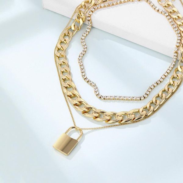 fashion punk style gold statement multilayers lock with crystals pendant clavicle chain necklace for women female necklaces gift, Silver
fashion punk style gold statement multilayers lock with crystals pendant clavicle chain necklace for women female necklaces gift, Silver