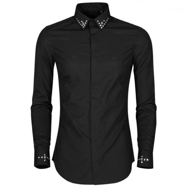 rivet luxury metal collar long sleeve mens dress plus size 4xl slim casual party nightclub shirts man1, White;black
rivet luxury metal collar long sleeve mens dress plus size 4xl slim casual party nightclub shirts man1, White;black