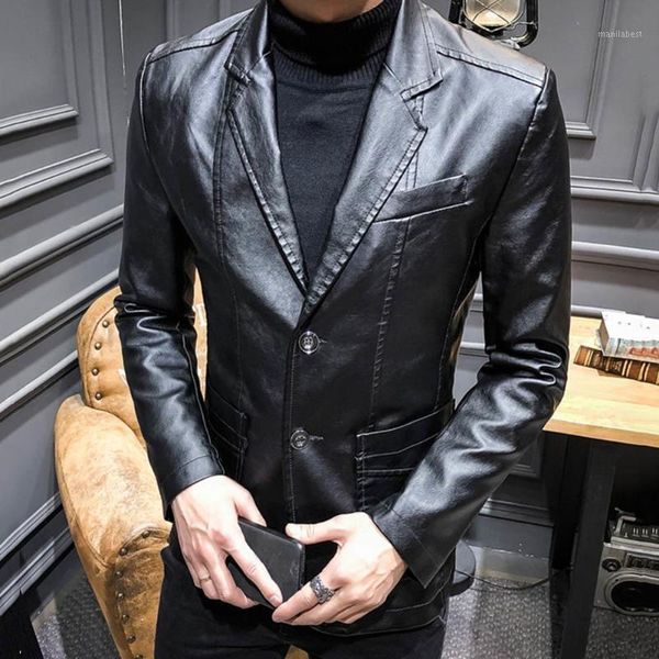 autumn winter men solid color faux leather suit jacket long sleeve lapel blazer coat1, Black
autumn winter men solid color faux leather suit jacket long sleeve lapel blazer coat1, Black