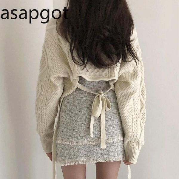 harajuku style v-neck full back lace up bandage lantern sleeve sweater women loose short twist pullovers sweaters autumn, White;black
harajuku style v-neck full back lace up bandage lantern sleeve sweater women loose short twist pullovers sweaters autumn, White;black