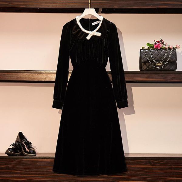 coigarsam 4xl plus size french style women dress pleated dresses black 5729, Black;gray