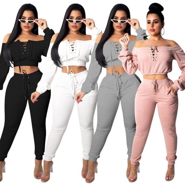 autumn off shoulder tracksuit for women grommet tie crop leggings fashion sportswear casual workout running push up outfits, White;black
autumn off shoulder tracksuit for women grommet tie crop leggings fashion sportswear casual workout running push up outfits, White;black