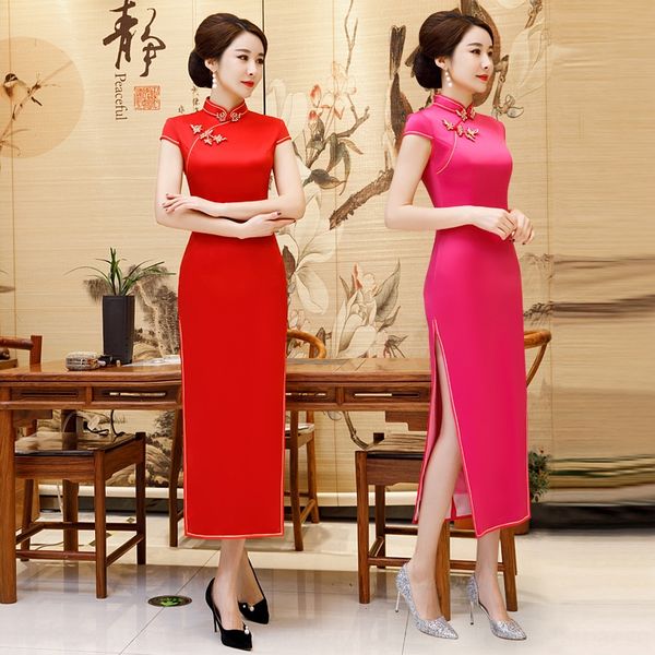red bridal summer imitation silk high slit chinese cheongsam women's long show wedding dress cheongsam long skirt cheongsamparty qipao, Black;gray
red bridal summer imitation silk high slit chinese cheongsam women's long show wedding dress cheongsam long skirt cheongsamparty qipao, Black;gray