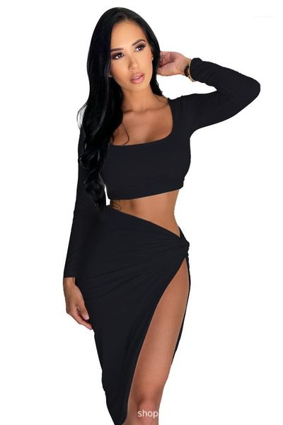 piece dress square neck long sleeve crop irregular high split skirt ladies two piece pants women split two, White
piece dress square neck long sleeve crop irregular high split skirt ladies two piece pants women split two, White