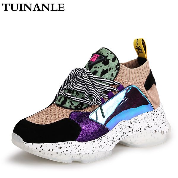 tuinanle 2020 fashion women's sneakers 35-42 slip on platform sneakers horsehair casual shoes breathable soft woman chunky shoes 1020, Black;white